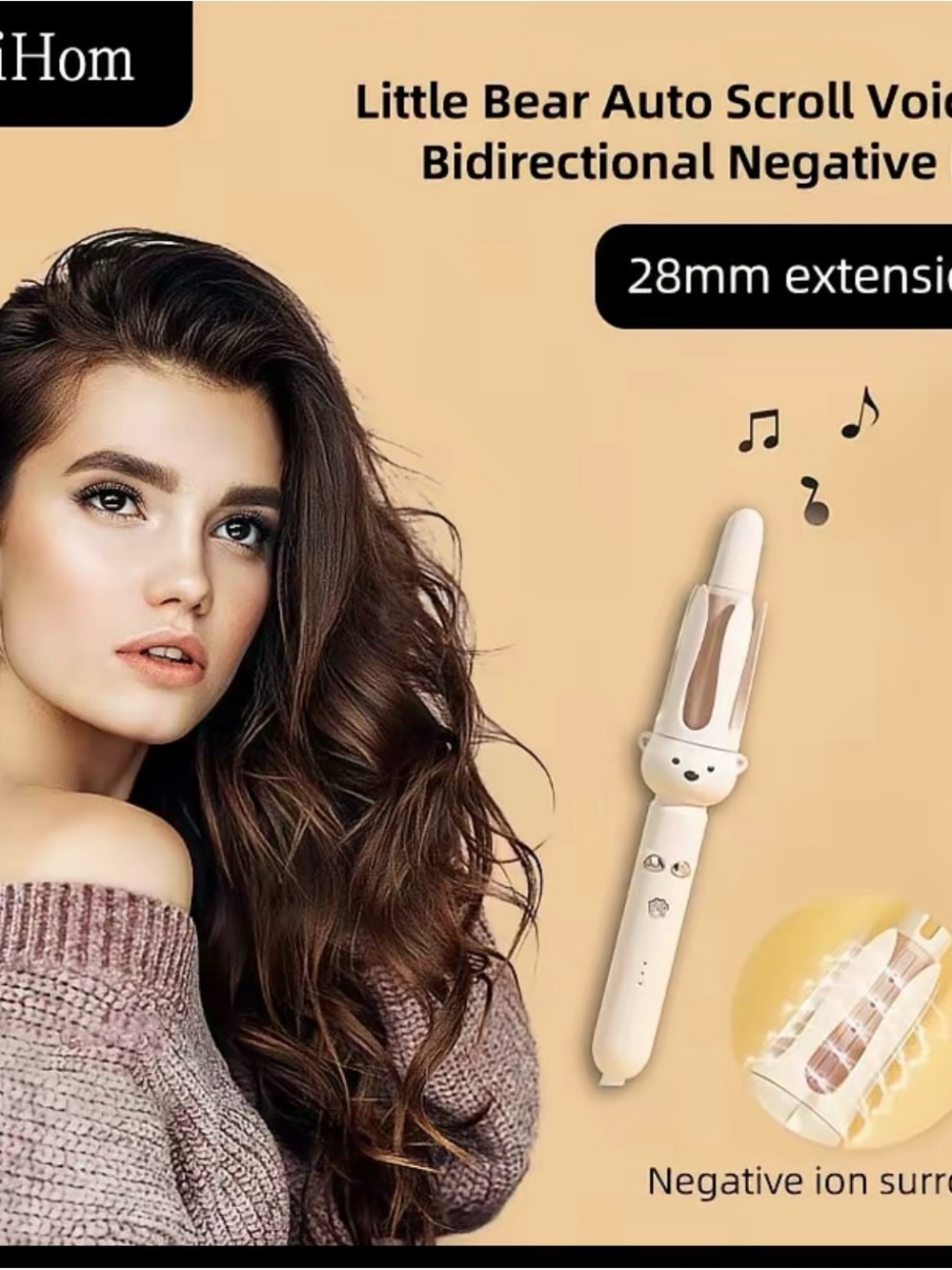 Cute White Bear Hair Curler - 28mm Automatic Curling Wand